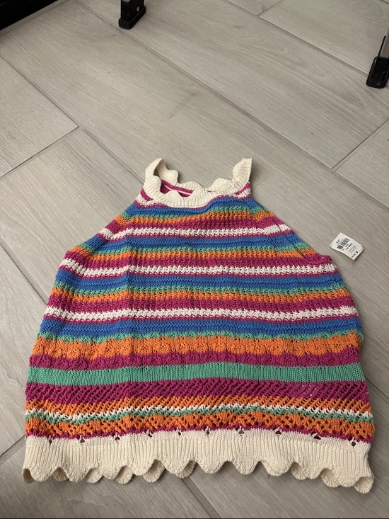 Old Navy Other - Old Navy Cream Ruffle Neck Crochet Tank with Rainbow Stripes - NWT, Size L (10)